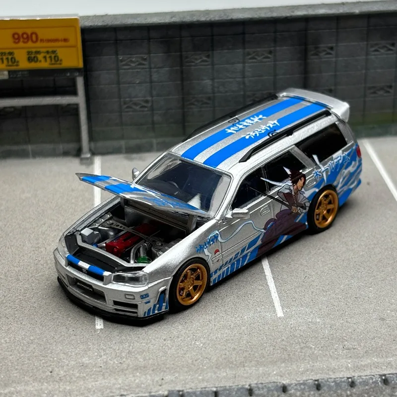Zoom Diecast 1/64 مقياس نيسان سبيكة نموذج سيارات نيسان GTRR34 Stagea1iWC34 260RS كروك واجون الأزرق تحصيل لعب المركبات