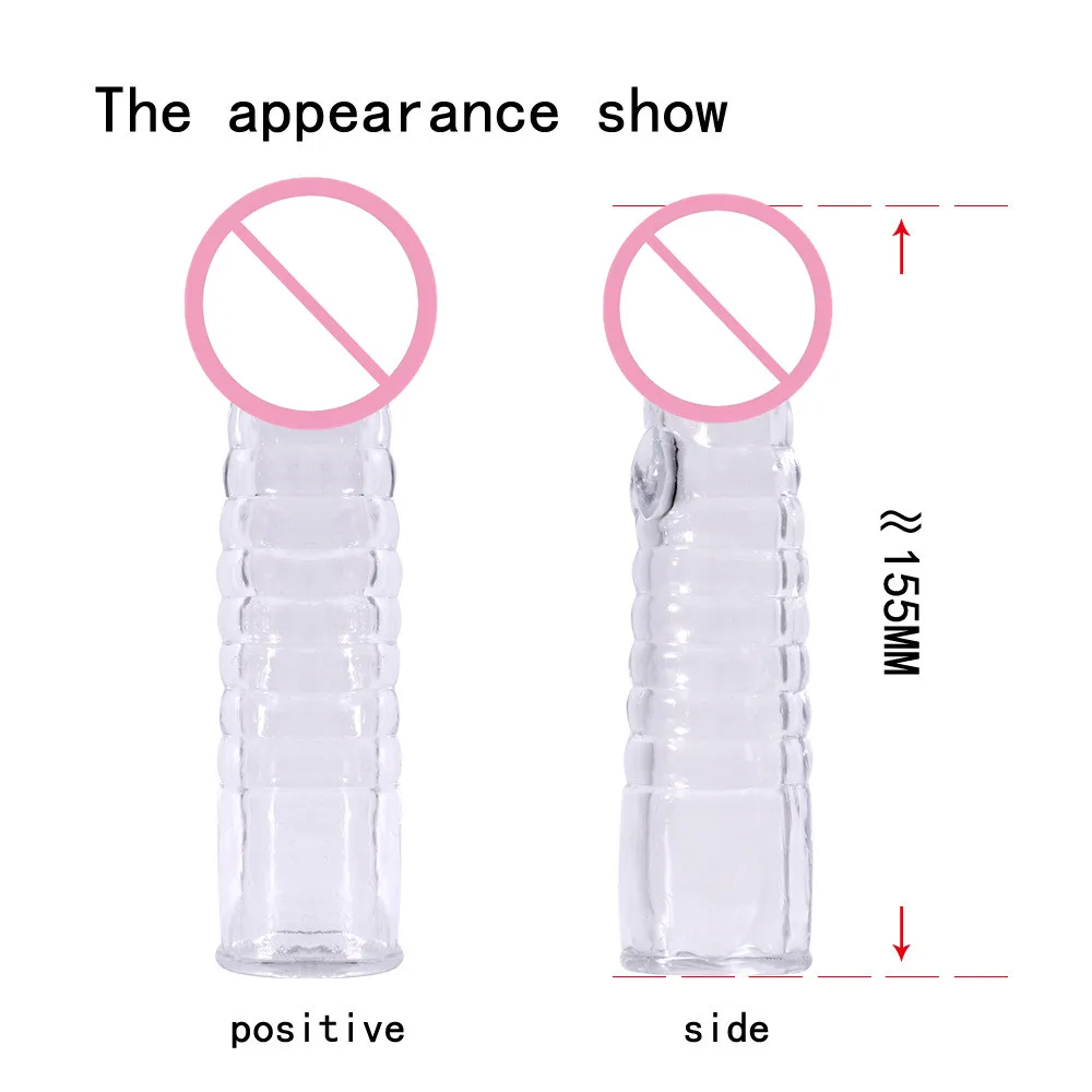 Extension Reusable Condom Penis Sleeve Male Enlargement Time Delay Spike Clit Massager Cover Crystal Clear Condoms Adult  2