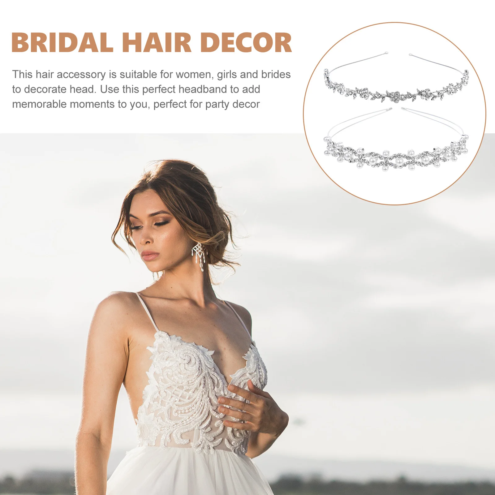 

2Pcs Pearl Rhinestone Headband Bridal Hair Decor Wedding Headdress Shiny Design Party Gift Bridal Headband Women Headdress