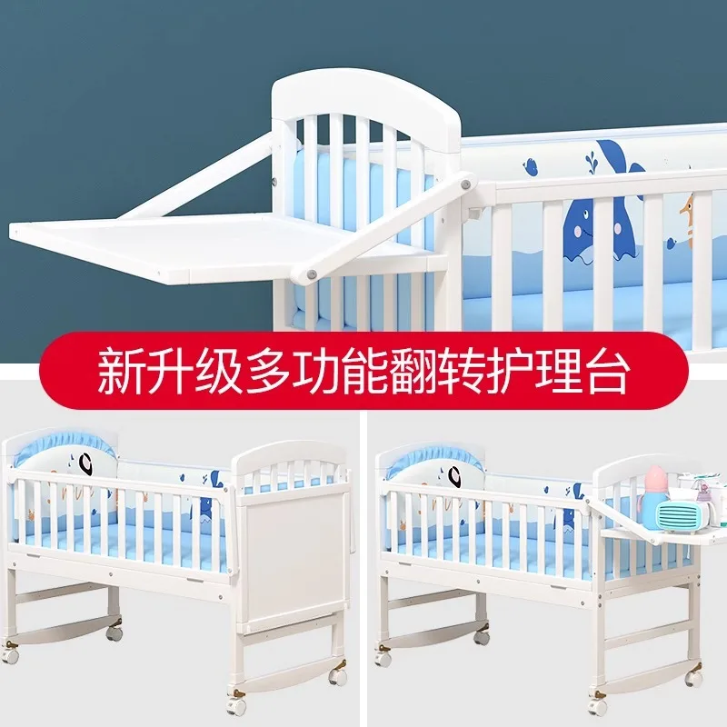 Crib solid wood European movable baby bb newborn multi-functional cradle children splicing bed