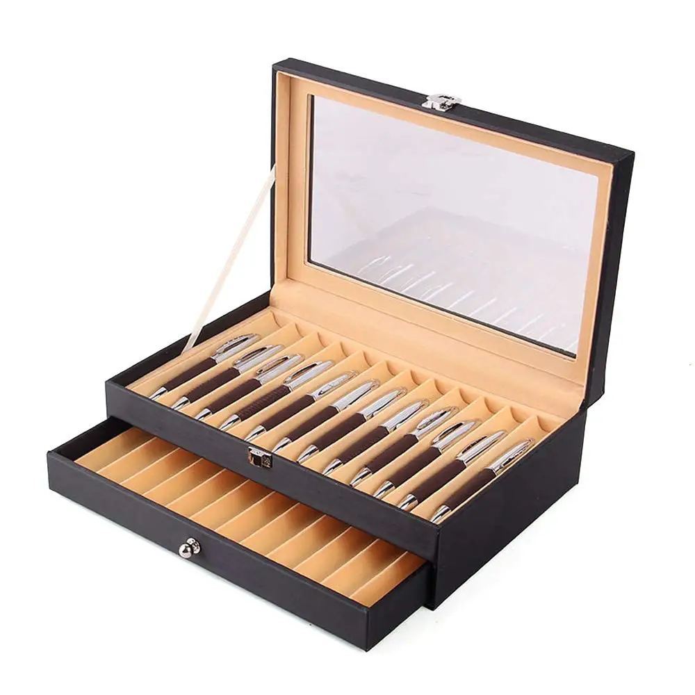 

2 Layer Pen Display Box, Fountain Pen Collector Case Holder Wood Pen Display Case Storage Box Fountain Pen Display Case Pen Hold