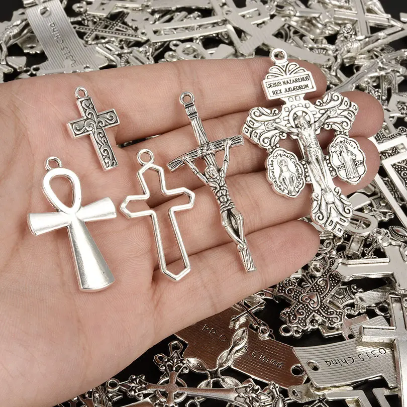 New Different Metal Cross Pendants For Jewelry Making Supplies Random Mix Charm Diy Earrings Bracelets Necklace Pendant Material