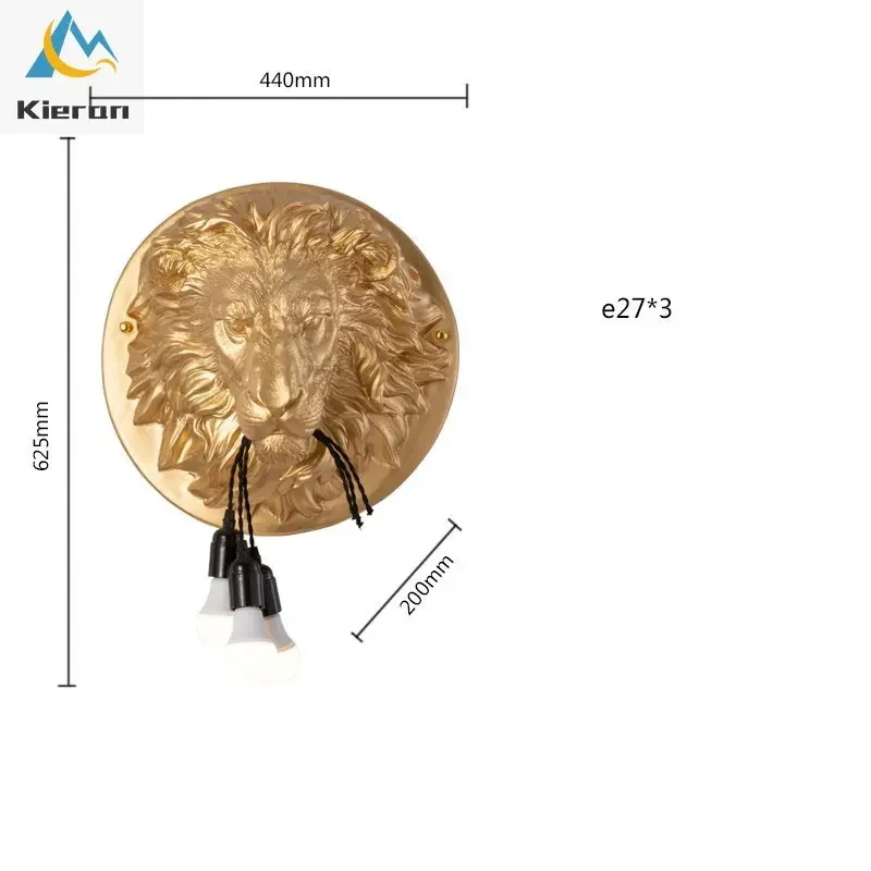 โคมไฟหัวสิงโตแกะสลักแบบนอร์ดิกโคมไฟติดผนัง LED ห้องนอนห้องนั่งเล่นห้องรับประทานอาหารโรงแรมข้างเตียงไฟติดผนังตกแต่งผนังรูปสัตว์