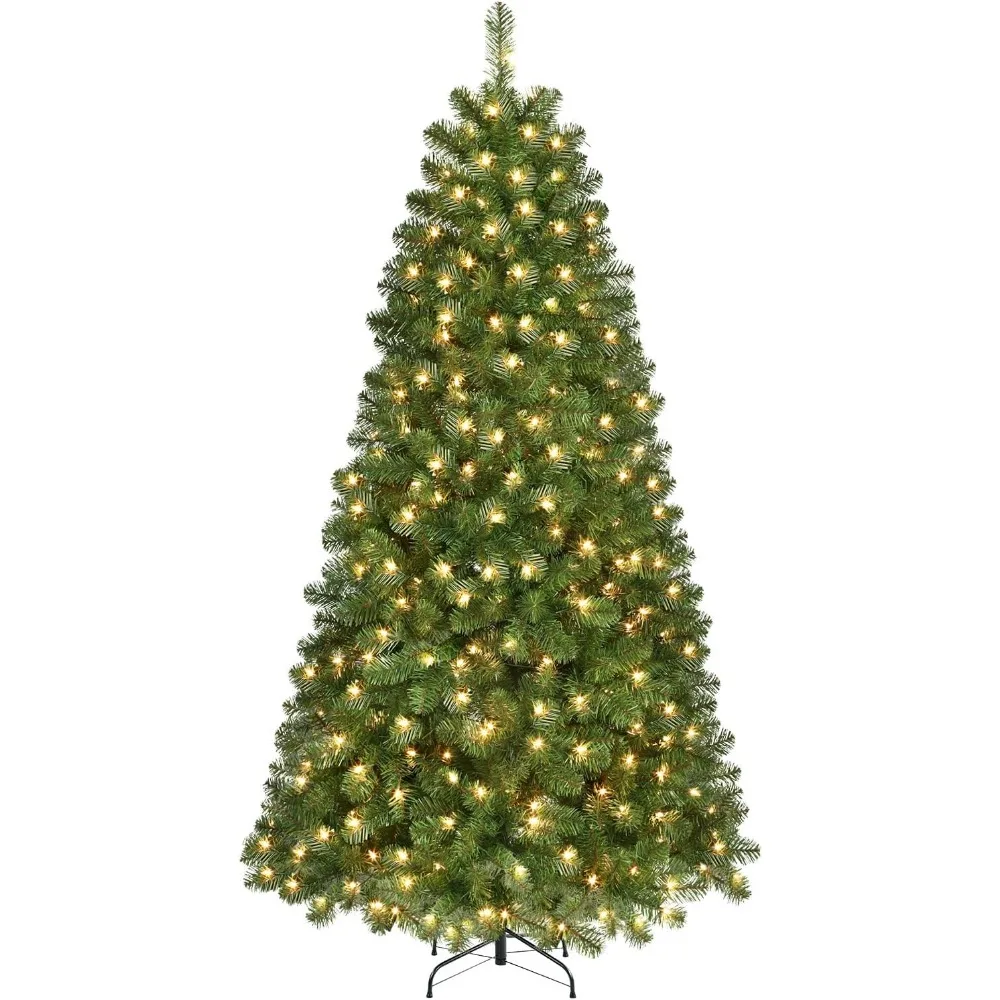 7.5ft Prelit Premium Artificial Hinged Christmas Tree with Pre-lit 350 Warm White Lights, 998 Branch Tips and Foldable Stand