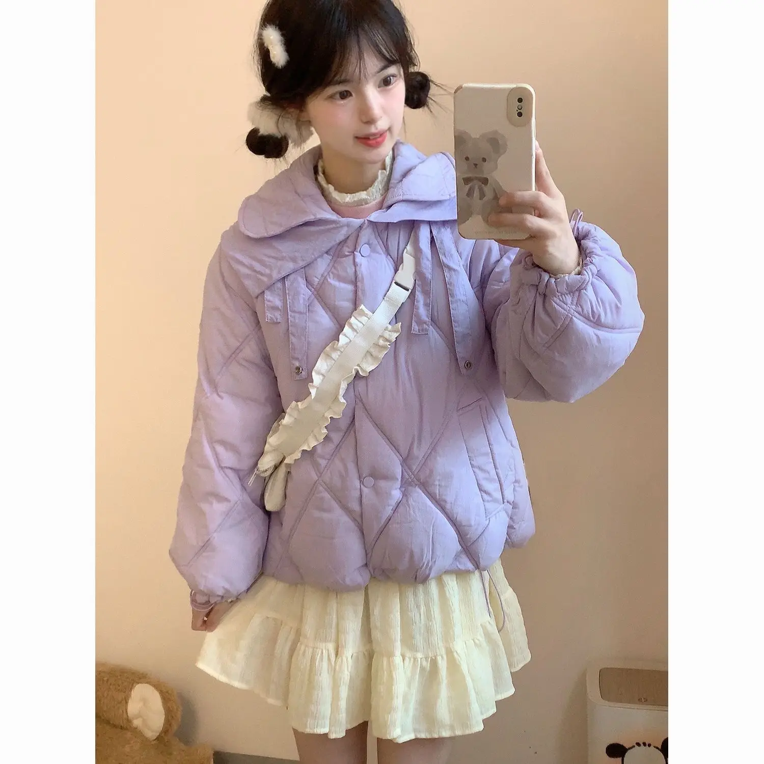 

Японская пуховая женская куртка, новая зимняя студенческая хлопковая куртка, свободная хлопковая куртка в корейском стиле с ромбами