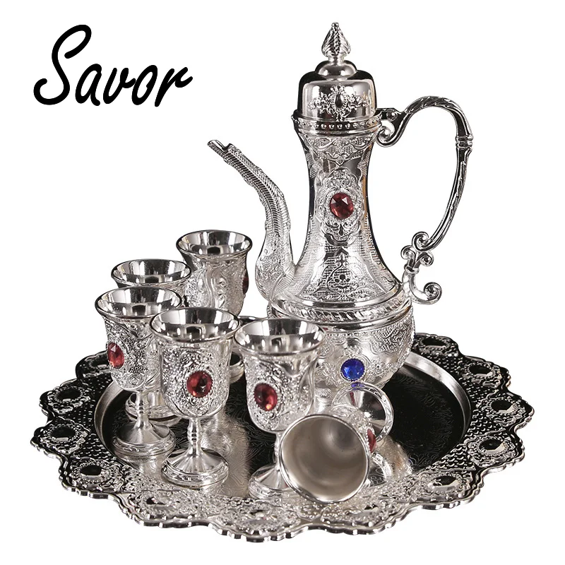 Wine Set, Household European-style High-grade Silver Cup Liquor, A Small Eight-piece Set of  Glass Holders, Creative Decorations