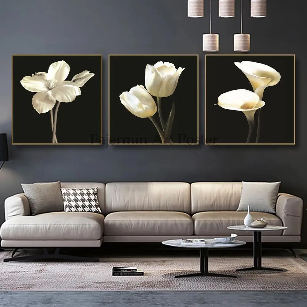 

3PCS White Flowers Aesthetic Canvas Interior Paintings Prints Beautiful Flowers Wall Posters Pictures Living Room Decoration