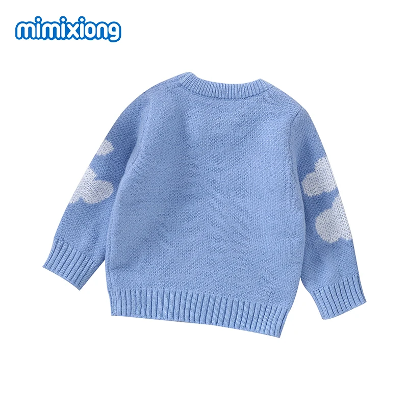 Blue Baby Knitted Sweaters Autumn Winter Crew Neck Long Sleeves Infant Boys Girls Outwear Pullovers Jumpers White Cloud Knitwear