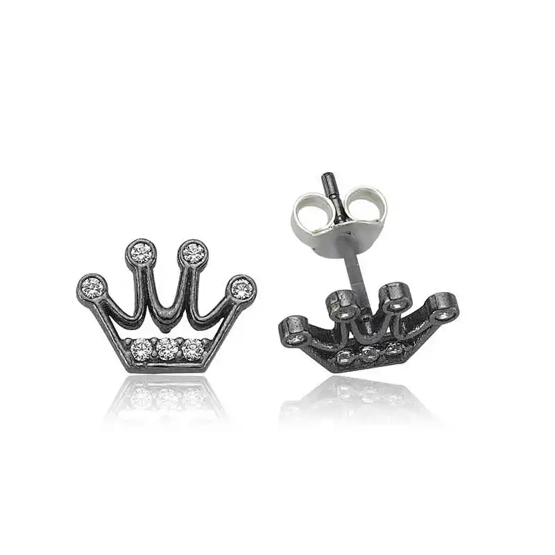 Silver Queen Crown Stud Earrings 925 Sterling Women for Jewelry Wedding Party Birthday Gift - Box - Fashion Girl Accessories