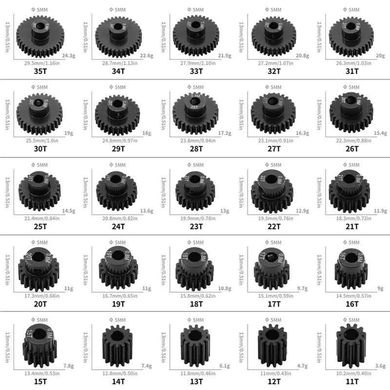 Jeu d'engrenages de moteur ABTI-0.8M pour plates-formes 1/10 RC, chenille Axial Capra F9 SCX10 III AR45P, pièces de mise à niveau d'essieu 11T + 12T + 13T + 14T + 15T