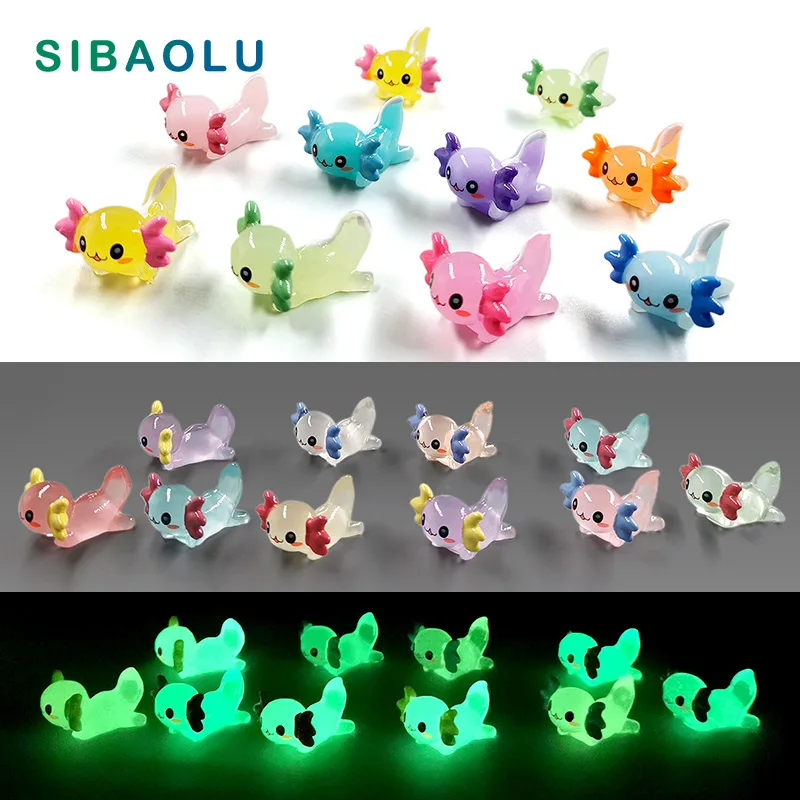 10Pcs Luminous Axolotl Glow Salamander Cynops Sea Fish Figurine Model Home Decor Aquarium Fairy Garden Decoration Accessories