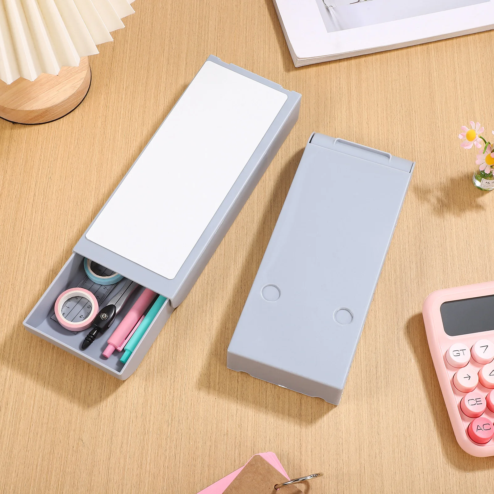 

2pcs Adhesive Pen Box Hidden Desk Bottom Storage Drawer Invisible Organizer For Pens Rulers Jewelry Files Grey