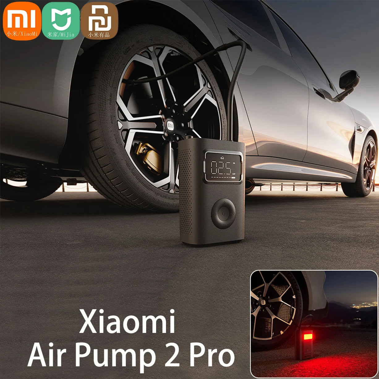 

Mijia Smart Portable Car Tire Air Pump 2Pro Electric Air Compressor 150PSI Type-C LED Multitool Inflator For Xiaomi Car