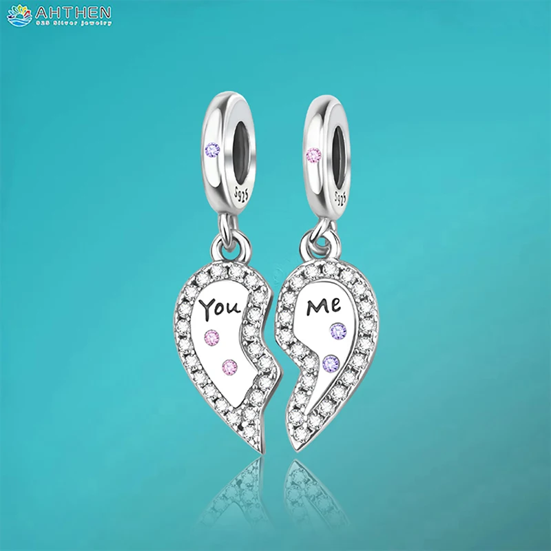 

Ahthen 925 Sterling Silver Beads You and I forever together Charm fit Snake Chain Bracelets Necklaces for Women Jewelry Making