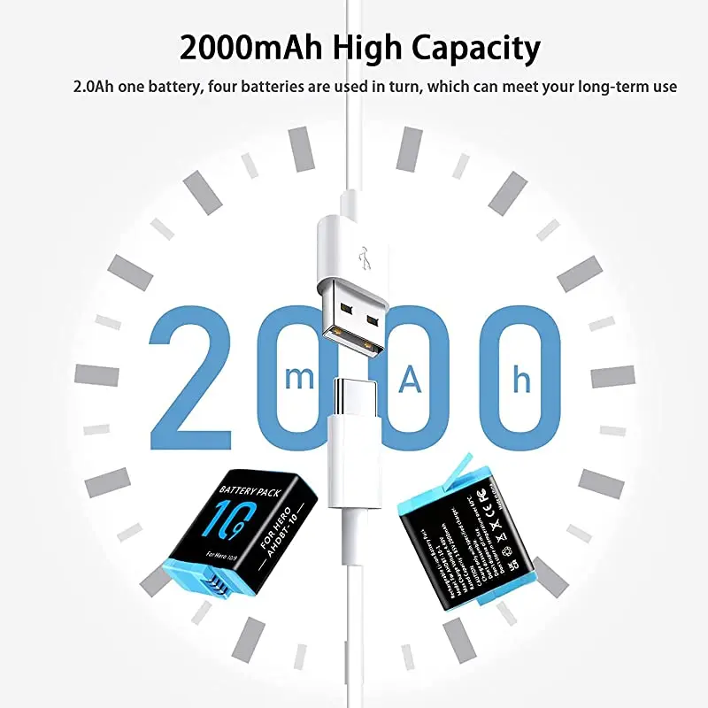 For Gopro Hero 11 Battery 2000mAh Battery For GoPro Hero 9 10 11 Hero 9 Hero 10 Hero 11 For GoPro Action Sports Camera