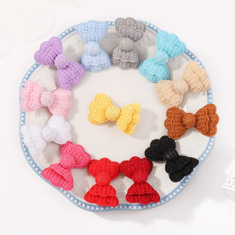 

60pc/lot 2" Solid Color Wool Knit Hair Clips for Girls Hairpins Baby Cotton Knitted Bow BB Barrettes Kid Hair Accessories Bulk