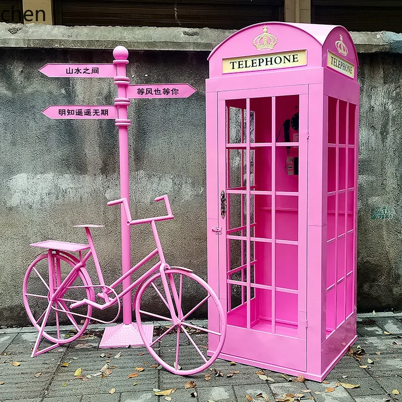 Ht retro telephone booth outdoor large floor-standing decorative ornaments iron mailbox street sign combination suit sign