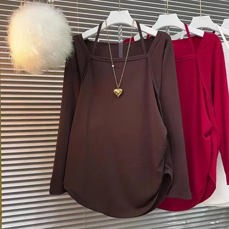 spring autumn new Solid color fashion Long Sleeve T-Shirts women High street Casual Hollow Out Lively Pullovers elegant tops