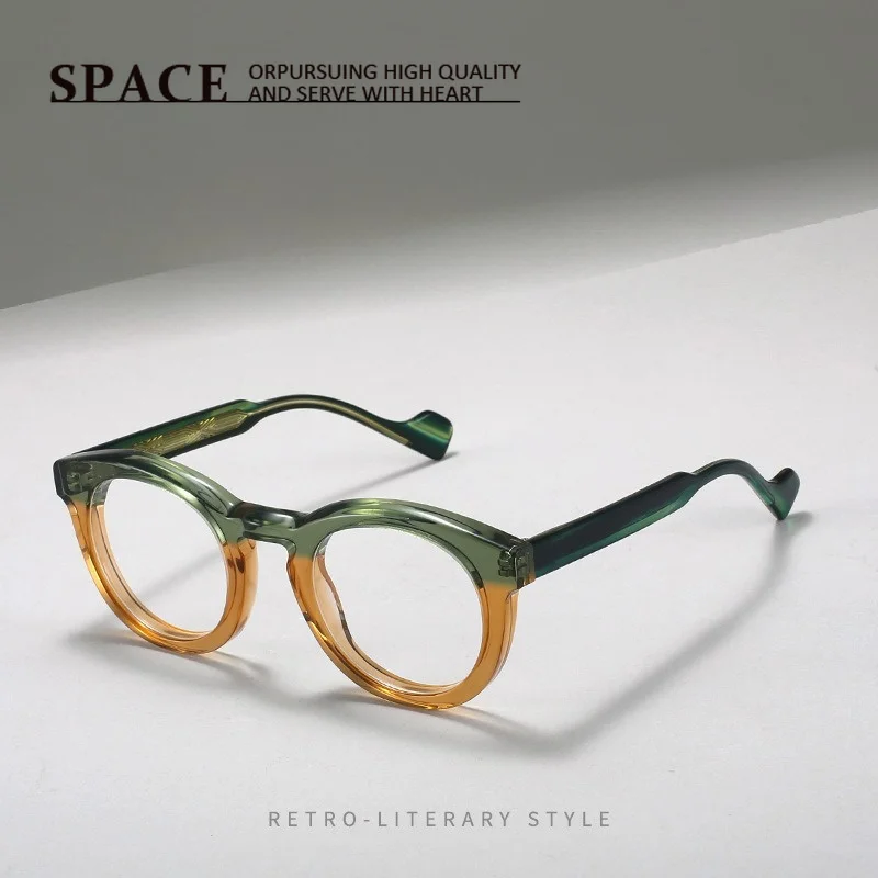 High Texture 3D Color Block Acetate Round Glasses Tortoiseshell Light Slim Face Myopia Optical Frame Trendy Daily Makeup Eyewear