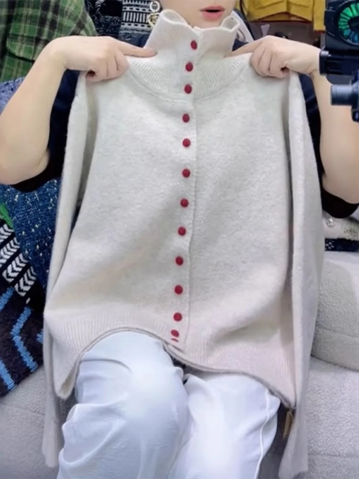 

Женский вязаный кардиган с высоким воротником, свободного кроя, однотонный, на пуговицах, приталенный, для повседневной носки, зимний, длинный