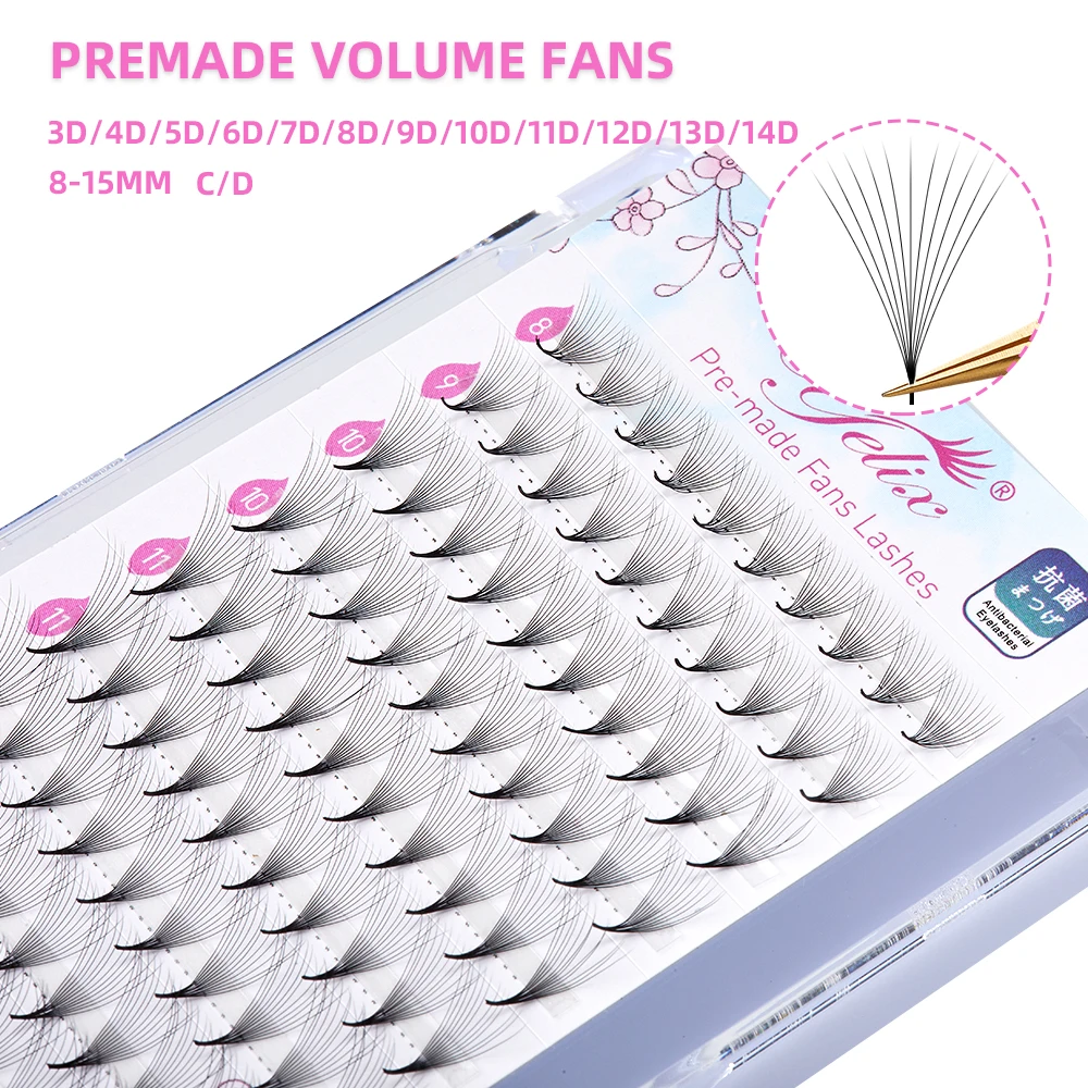 Yelix Point Base Premade Fan Lashes 3D 4D 5D 10D Short Stem Eyelash Extension Supplies High Quality Mink Lashes False Eyelashes