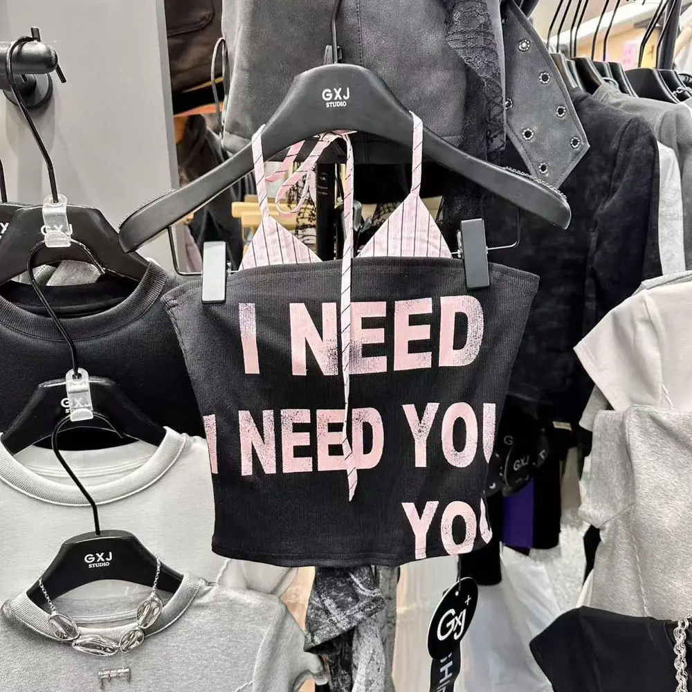 Outwear Sweet Letter Short Camisole Women Summer New Slimming Halter Two Piece Set Sexy Harajuku Top Women Clothes