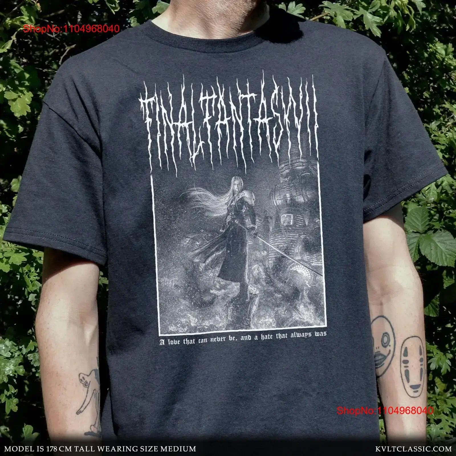 

Final Fantasy VII Black Metal T Shirt FF7 Sephiroth Video Game vintage Washed Stretched homme Top For Everyday Wear graphic