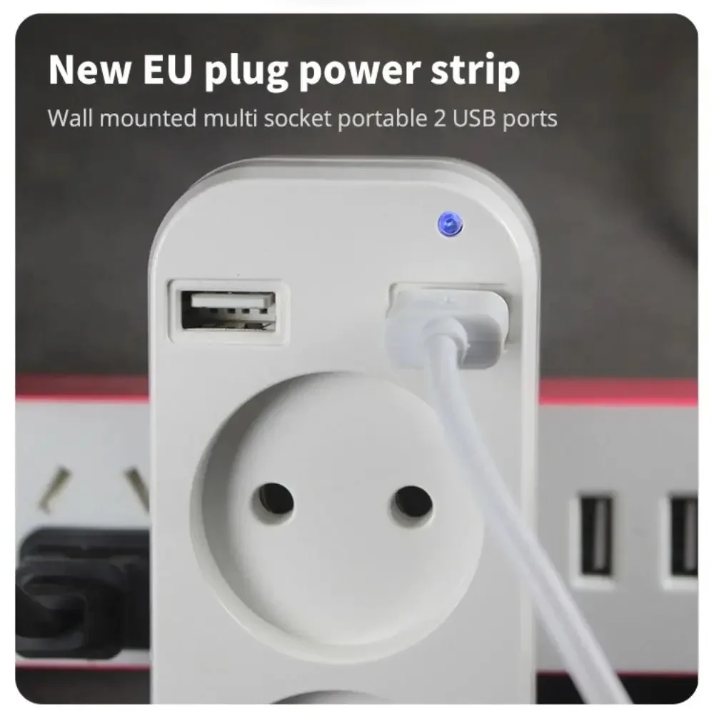 USB Socket Adapter Power Strip EU Plug AC Outlet Double Socket With 2 USB Port Fast Charging Home Office Surge Protector Adapter
