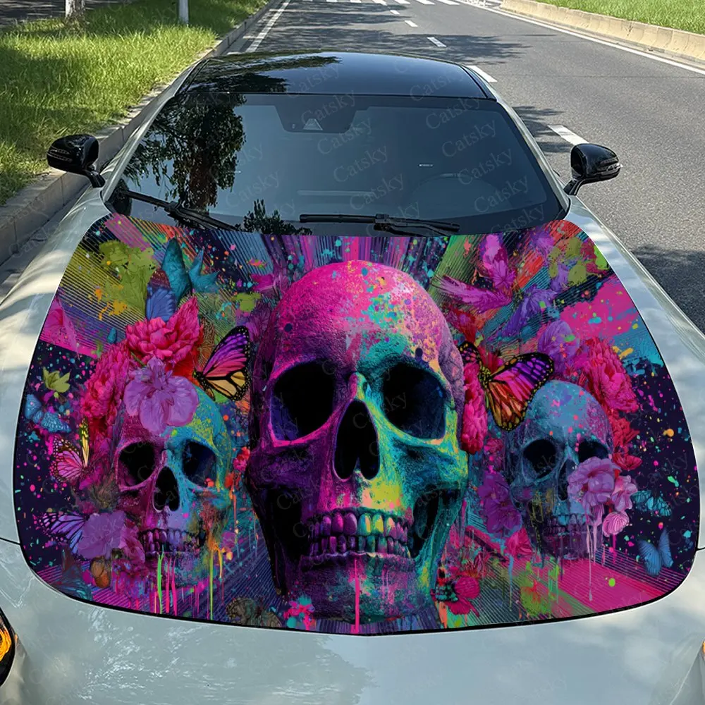 

Потрясающие красочные наклейки на капот автомобиля с черепом — самоклеящаяся, водонепроницаемая и прочная виниловая пленка, украшение и защита вашего автомобиля —