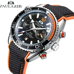 PAULAREIS New Sport Casual Alloy Men's Watches Luminous Automatic Mechanical Watches Orange Round Male Wristwatch