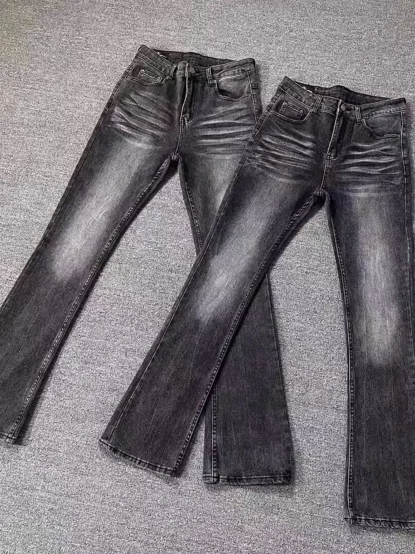 

Retro Washed American Style Cleanfit Men's Jeans Grey Patterned 517 Style Micro Flared Casual Pants Youth Trendy Wear Resistant