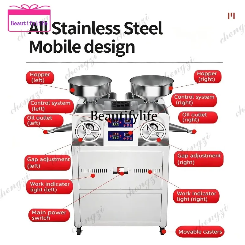 a55  Commercial 2 Head Oil Press Machine Electric Stainless Steel 2200W Automatic Large Oil Extractor
