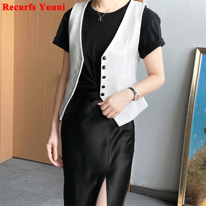 Leather Top Clothing Women 2024 Autumn Winter Female White Casual Short Suit Vest 100% Sheepskin Waistcoat Dress Colete Feminino