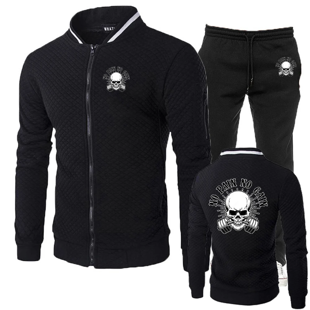 

2024, весенне-осенний новый облегающий комплект, мужская спортивная повседневная куртка на молнии с воротником-стойкой + длинные брюки, модный костюм из двух предметов