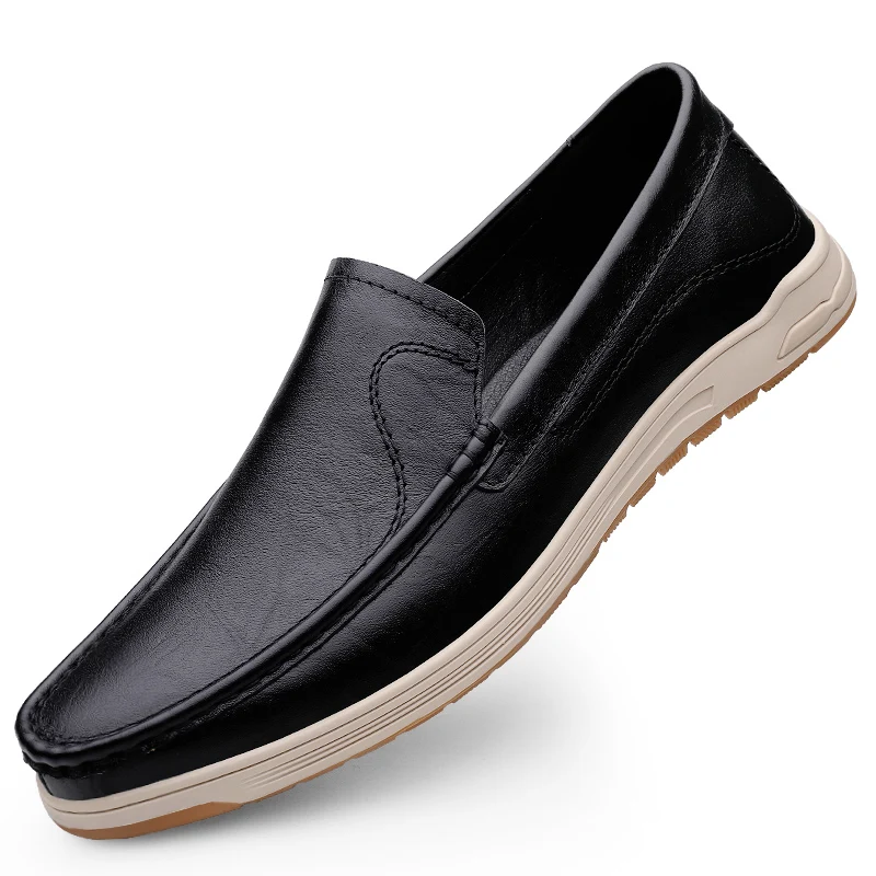 

Spring Autumn Men Genuine Leather Casual Shoes Slip On Flat Shoes Black Gray Loafers Shoes Size 38-44 Dropshipping