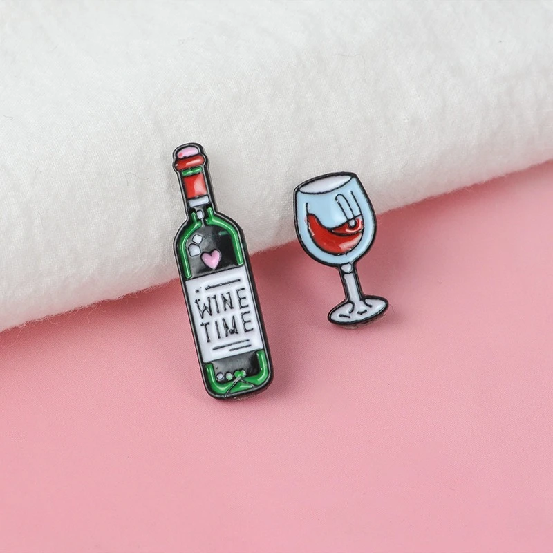 Hot Sale New Red Wine Glass Design Cartoon Drop Oil Alloy Brooch Badge Pin for Casual Commute Gift DIY Bags Clothing Accessory