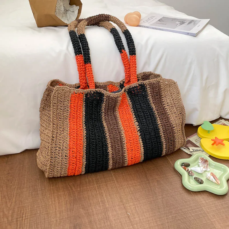 

Designer Strip Handbags Women Top Handle Tote Bag Large Capacity Fashion Beach Shoulder Bags Bohemian Vacation Bag Summer Bolsos