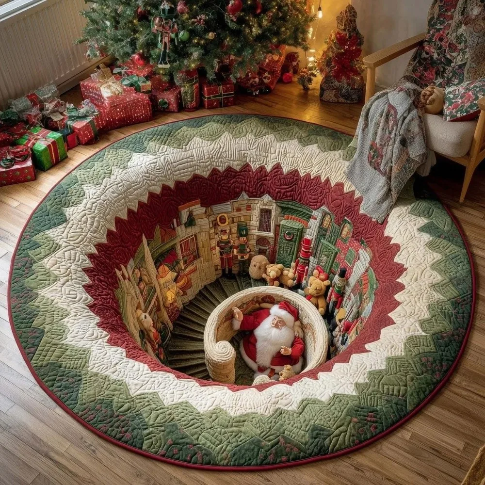 60*60cm Christmas Round Carpet Imitation Cashmere 3D Special-shaped Santa Claus Floor Mat Anti-Slip Red Christmas Tree Base Mat