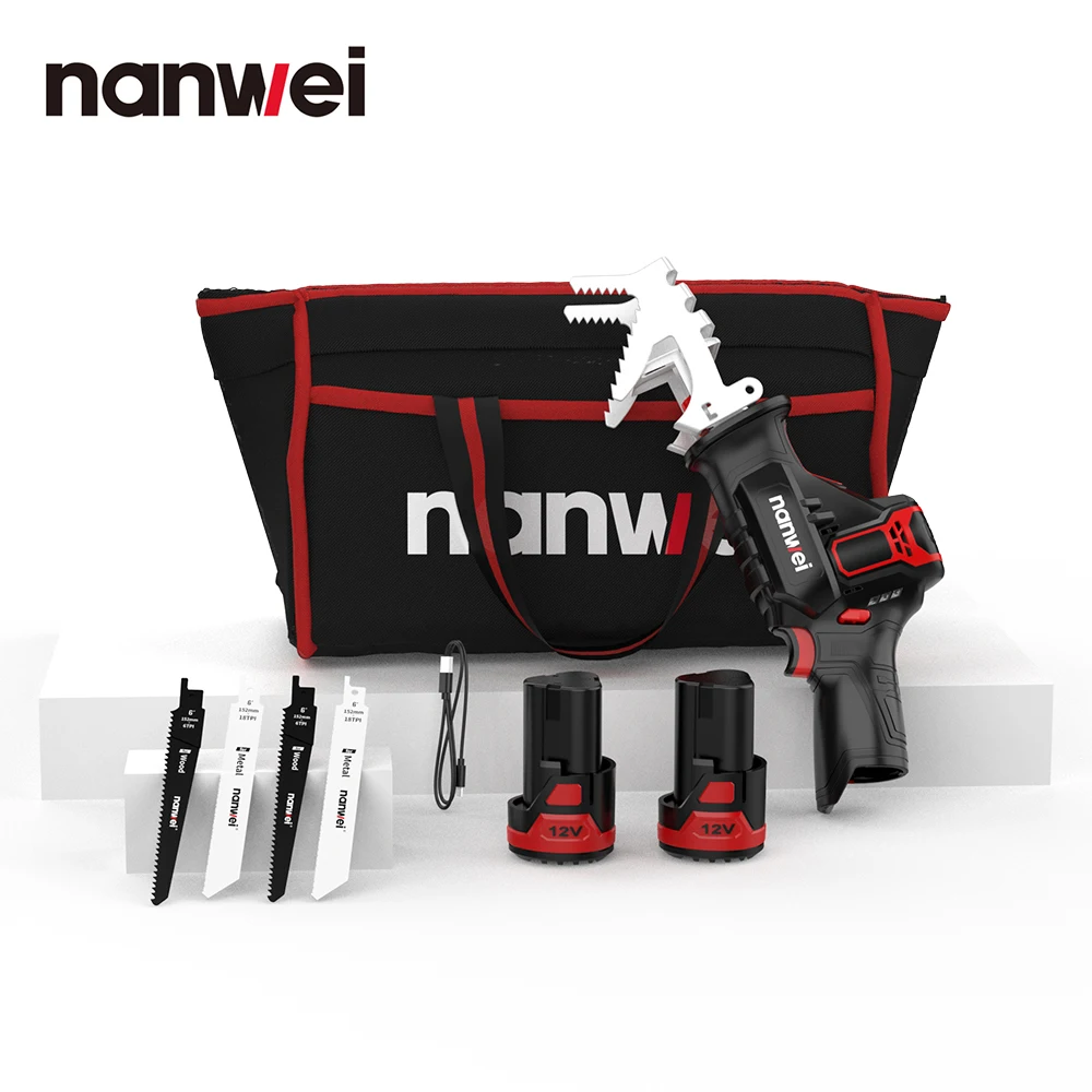 NANWEI Cordless MINI 12V Lithium Battery DIY Home Reciprocating Saw Sabre Saw Small Cutting Machine