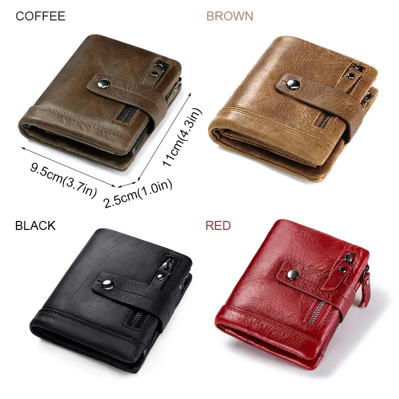 Men's high-quality zippered coin purse, top layer cowhide short leather wallet