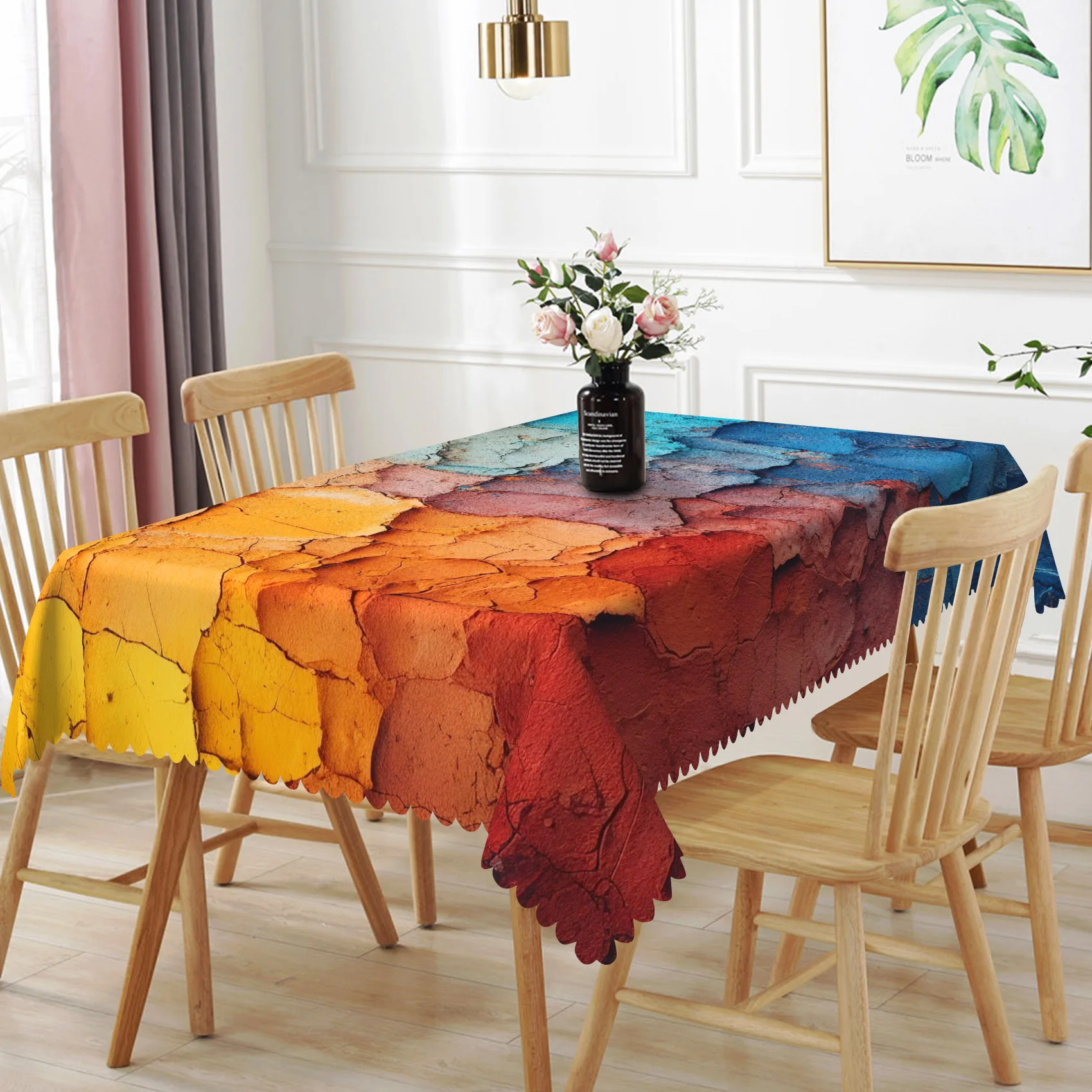Colored Brick Wall Tablecloth Waterproof Oilproof Rectangular Table Cover for Kitchen Birthday Picnic Holiday Party Home Decor