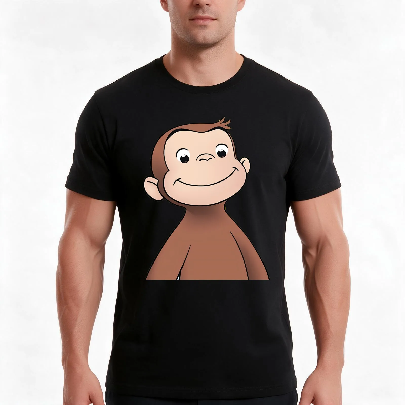 Cute Curious George(6) T-Shirt, Summer Casual Cotton Tee, Oversized Streetwear Tops, Vintage Graphic Print, Unisex Men Women