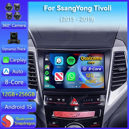 Radio de coche Android 15 para SsangYong Tivoli 2015 2016 - 2019 Carplay navegación automática 360 cámara DSP vídeo 2K reproductor estéreo de pantalla