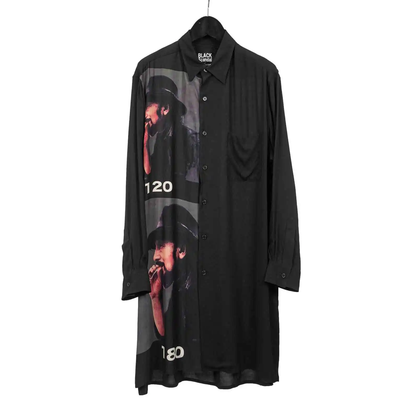 

TOP-YAMAMOTO оригинальный дизайн Темно-нишевая рубашка Yoshi с тонким принтом и свободной драпировкой