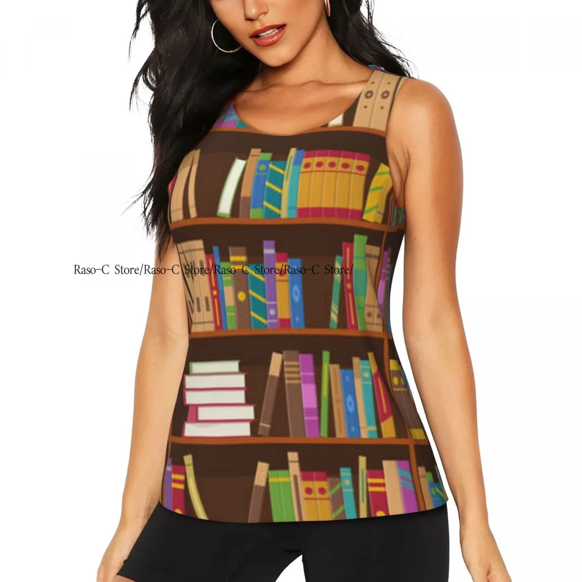 Women's Workout Tank Tops Quick Dry Sleeveless Athletic Shirts Books On Shelves Pattern Gym Yoga Tops