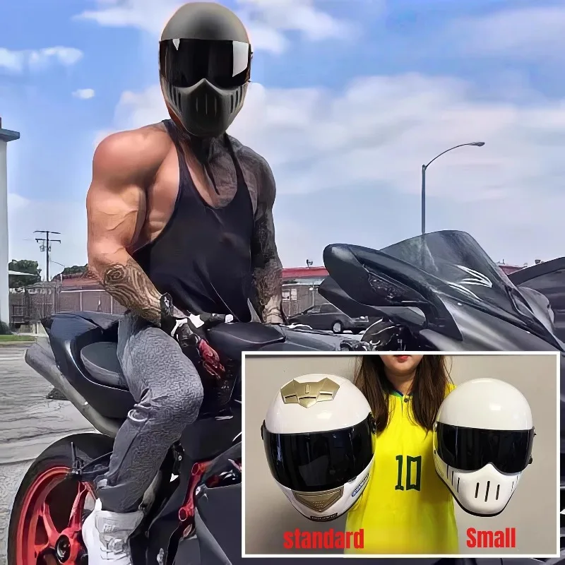 MEKKCENS Full Face Motorcycle Helmet Small Shell Helmet Fiberglass Vintage Motorbike Protection Helmets Casco Moto Casque