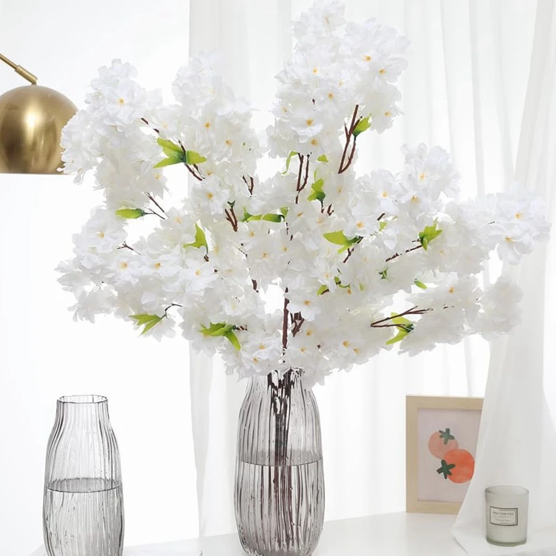 Sakura Artificial Flowers Bouquet for Garden Party Wedding Marriage Decoration Home Room Decor Fake Flowers Table Vase Ornament