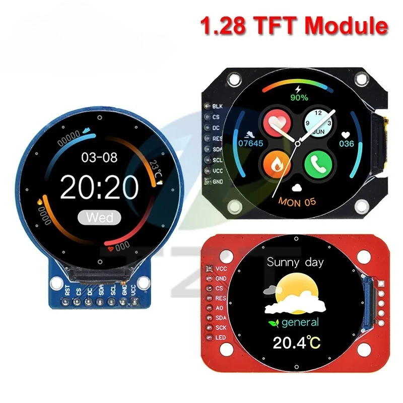 

1,28-дюймовый модуль TFT ЖК-дисплея, круглый RGB IPS HD, разрешение 240x240, драйвер GC9A01, 4-проводной интерфейс SPI, плата адаптера