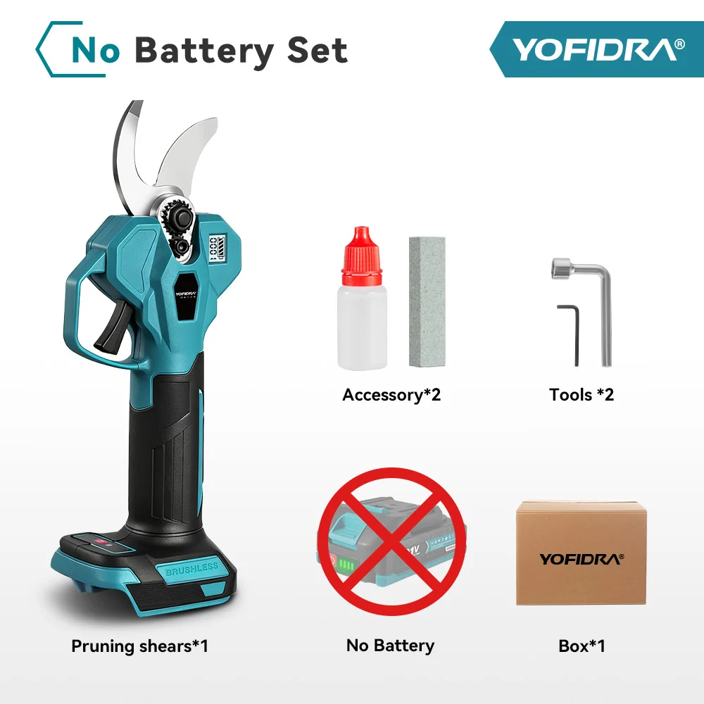 YOFIDRA 32 mm bürstenlose elektrische Gartenschere, 2 Gänge, kabellos, Obstbaum, Garten, Bonsai, Verschönerungswerkzeug für Makita-Akku-Pin