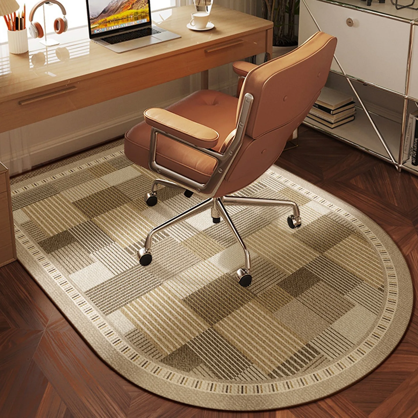 Study Carpet Non-slip Waterproof Soft Floor Mat Minimalist Geometric Line Texture Rug Semicircle Home Decoration Mats 스터디 카펫
